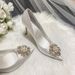 Satin Bridesmaid Dress Shoes For Women Snowflake Pearl Buckle High Heels White Bridal Shoe Plus Size Women's Footwear_vogvips.com