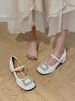 French High Heels, Red Small Leather Mary Jane Women's Thick Heel Rhinestone Wedding Bride's Shoes, Early Spring Shoes_vogvips.com