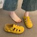 Vintage Forest Style Closed-Toe Sandals For Women 2025 Summer New Two-Way Hollow Out Half Slippers Woven Soft Flat Pig_vogvips.com
