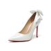 White High Heels Red Sole High-End Professional Temperament Goddess Style Bowknot Comfortable Thin Heel Pointed Toe_vogvips.com