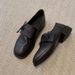 Women's Shoes Vintage Minimalist Slip-On Loafers - Genuine Leather Round-Toe Slip-On Shoes With Low Block Heel For Women_vogvips.com