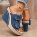 Women's Denim Wedge Sandals Open Toe Platform Buckle Sandals Plus Size_vogvips.com