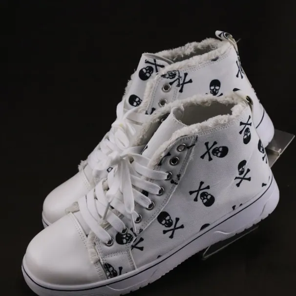 Large Halloween Skull Bone 3D Printed High Top Lace Up Casual Canvas Shoes, Flat Bottomed Board Shoes For Women_vogvips.com
