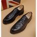 Euro Step Men's Business Casual Leather Crocodile Pattern Trendy Thick-Soled Brogue Carved Platform Height-Increasing Work Shoes_vogvips.com