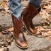 Men Vintage Embroidery Western Cowboy Square Toe On Mid Calf Riding Retro Distressed PU Leather Non Slip Outdoor Work_vogvips.com