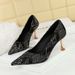 Gentle Intellectual Lace Medium Heel Single Shoes Pointed Irregular Texture Fine Heel Professional Women's Single Shoes_vogvips.com
