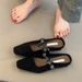 Sheepskin Version Temperament Half Slippers For Women With Rhinestones, One Strap Versatile Square Toe Low Heeled Single Shoes_vogvips.com