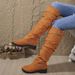 2024 New Style Pleated Plus Size Women's With Belt Buckle Over-the-Knee Slouch Chunky Heel Mid-Calf Fashion Boots_vogvips.com