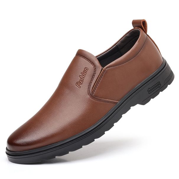 Men's Middle-Aged And Elderly Cowhide Slip-On Casual Leather Shoes Lightweight Soft Sole Business Formal Wear_vogvips.com
