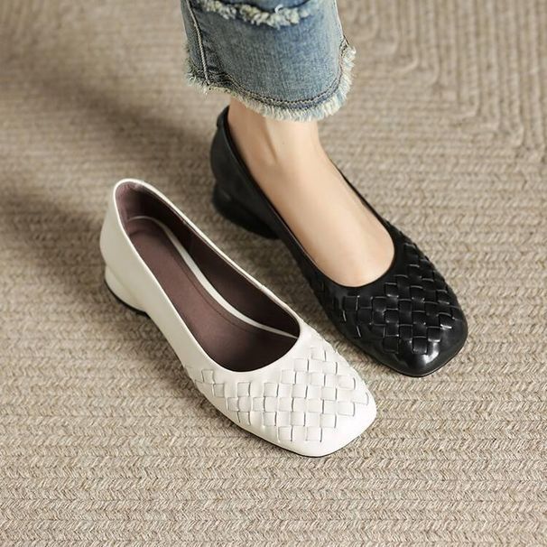 2025 New Fashionable Shoes, Women's Coarse Heel Weaving Style, Atmospheric Fashion, Versatile Soft Bottom, Low Heel,_vogvips.com