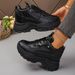 Women S Fashion White Platform Thick Sole Non Slip Sports Shoes For Lace Up Height Increase Chunky Sneakers_vogvips.com