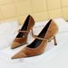 Elegant Women's Pointed Toe High Heel Pumps With Suede And Patent Leather For Evening Parties, Available In Sizes 34-43 Toe One Strap Single Shoe_vogvips.com