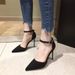 Black High-heeled Shoes Women, New French Style Hollow Pointed Toe Single Shoes, 2026 Summer One-strap Closed-toe_vogvips.com