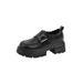 Elevated Comfort Women's Chunky Heel Oxford Shoes With Hidden Lift – Round Toe Slip-On (Matte Black/Glossy Black)_vogvips.com