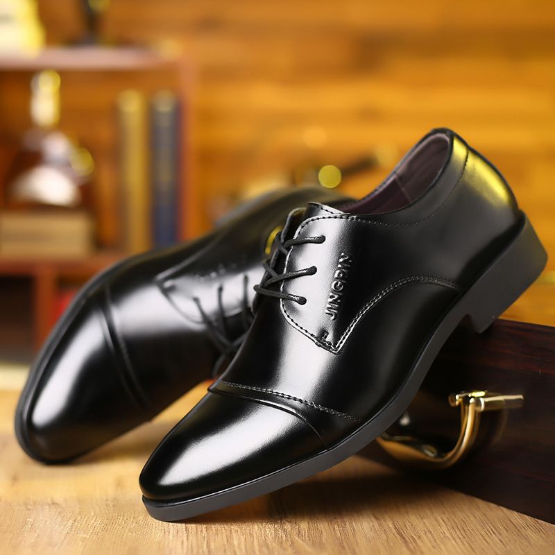 Men's Genuine Leather Business Casual Shoes - Breathable & Slip-Resistant Low-Cut Oxfords With Pointed Toe For Office & Daily Wear_vogvips.com