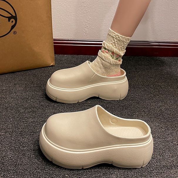 Super Popular Black Non Slip Height Enhancing Thick Soled Slippers For Women For Summer Outdoor Wear High Heeled Half Supported Closed Toe Slippers_vogvips.com
