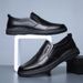2025 Spring New Men's Leather Pure Black Casual Slip-On Lazy Soft Sole Non-Slip Chef Driving Shoes_vogvips.com