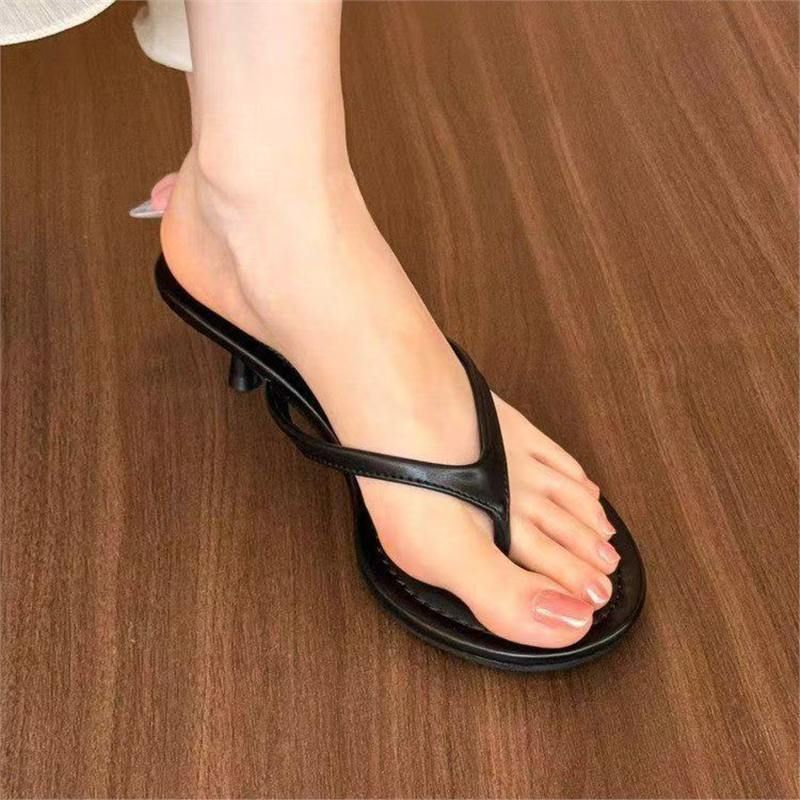 Women's Elegant Suede Flip Flops Summer Outerwear Retro Design Kitten Heel Thong Sandals_vogvips.com