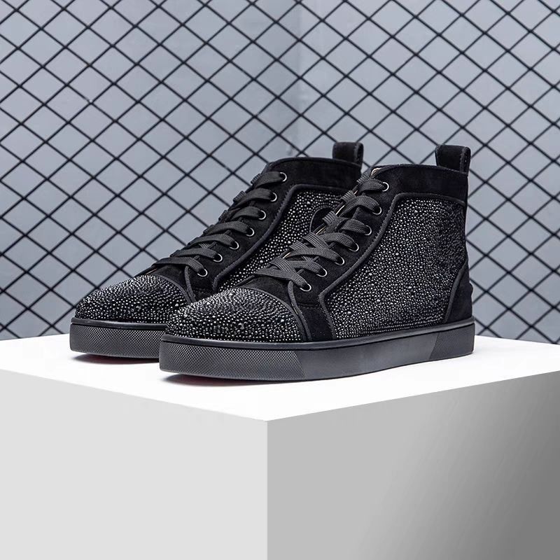 European Style Red-soled Trendy ACL Rhinestone Couple's High-top Shoes For Men, Casual Nightclub Wear_vogvips.com