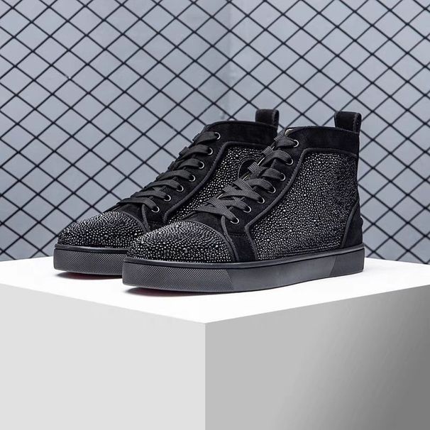 European Style Red-soled Trendy ACL Rhinestone Couple's High-top Shoes For Men, Casual Nightclub Wear_vogvips.com