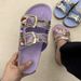 Women's Shoes Fashion Double Buckle Sequin Diamond Flat Slippers Large Size Outdoor Beach Cork Slippers_vogvips.com