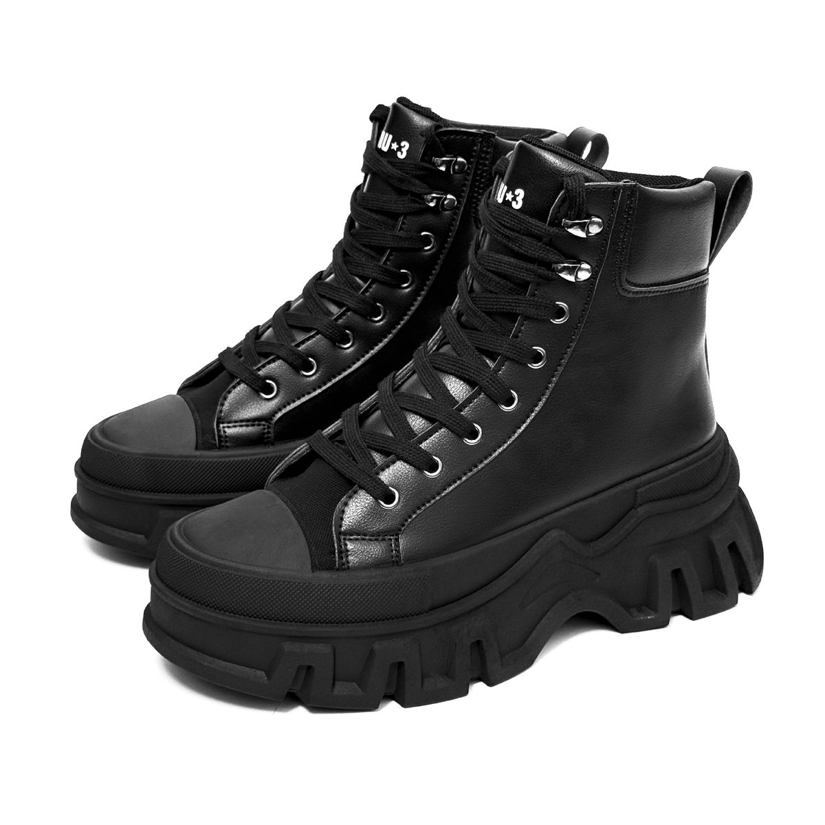 Men's Casual Sneakers With Thick Sole - PU Leather High-Top Unisex Shoes For Daily Wear (Black/White, Size 37-44)_vogvips.com