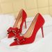 High Heels Thin Heel Super High Heel Women's Shoes Shallow Mouth Pointed Rhinestone Bow Single Shoes Women_vogvips.com