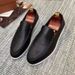 L Family Summer Solid Color Low Cut Adhesive Shoes Round Toe Casual Black Natural Single Shoe Genuine Leather_vogvips.com