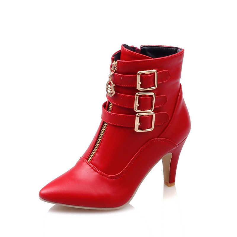 Elegant Pointed Toe Stiletto Ankle Boots With Belt Buckle Detail - Women's Fashion Boots In Extended Sizes (32-47) For Autumn/Winter_vogvips.com