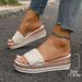 Women's Casual Wedge Sandals Thick Sole Studded plus Size One Strap Summer Slippers_vogvips.com