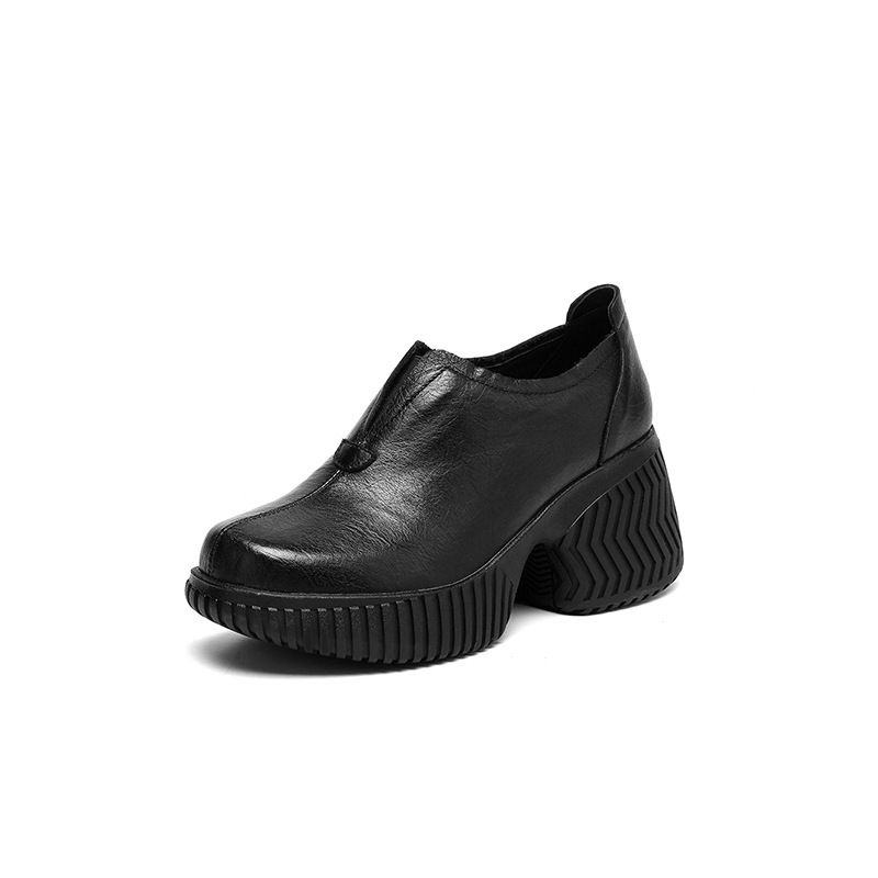 Women's Shoes New Autumn/winter Style Retro Inspired Chunky Heel 8cm Genuine Leather Slip On Shoes._vogvips.com