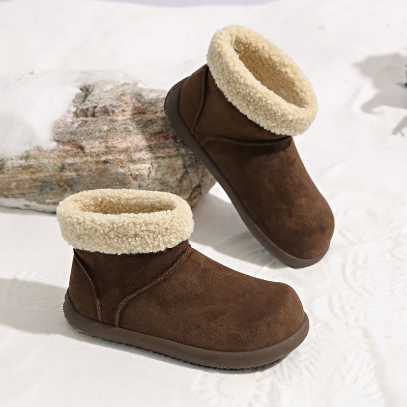 Ugly Cute Big Head Fluffy Boots Snow Boots Women's Thickened Velvet Short Tube Warm Bread Cotton Shoes_vogvips.com