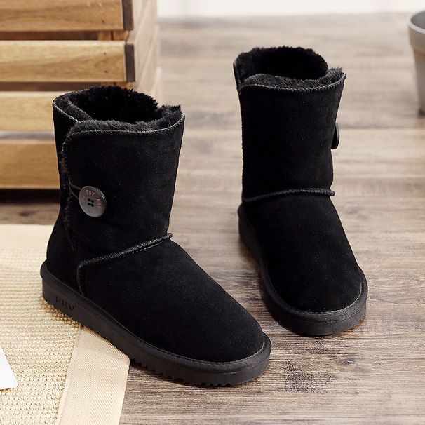 EBV Snow Boots For Women, Cowhide Mid-Calf Boots, Fashionable, Warm, Thickened, Fleece-Lined, Non-Slip, Cute Sheepskin_vogvips.com
