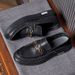 Leisure Carved Blok Bean Men's Genuine One Foot Kick Le Fu Toe Layer Cowhide British Leather Shoes_vogvips.com