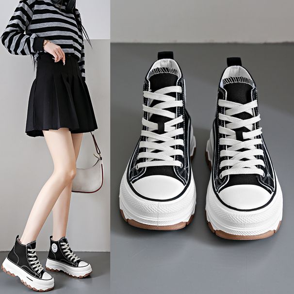 2024 New Women High Top Sneakers Lace-Up Casual Plarform Height Canvas Non-slip Wear Resistant Spring Female Vulcanize_vogvips.com