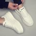 Men's Genuine Leather White Skateboard Sneakers Thick Platform Breathable Lace Up Casual Comfortable Versatile Sports Shoes_vogvips.com