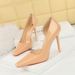 3287-1 Style Minimalist Slim Heel Ultra-high Women's Shoes With Glossy Patent Leather Shallow Cut Square Toe Side Hollow_vogvips.com