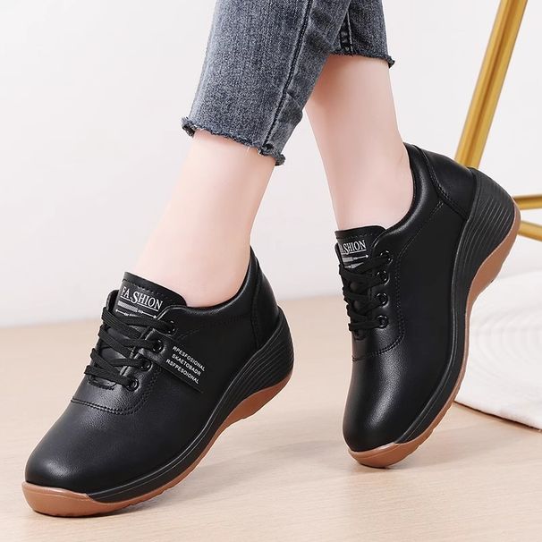 Comfortable Women Casual Shoes 2025 Fashion Round Toe Artificial Leather Soft Sole Breathable White Lace Up Shoes For Walking_vogvips.com