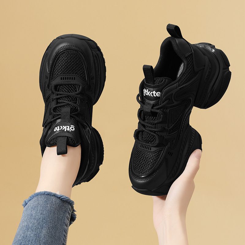 Black Dad Sneakers For Women 2025 New Autumn Thick-Soled White Height-Increasing Soft-Soled Travel Sports Casual Shoes Versatile_vogvips.com