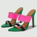 Pointy Head Contrast Color Line With Stiletto Sandals Women S Personality Green High Heels_vogvips.com