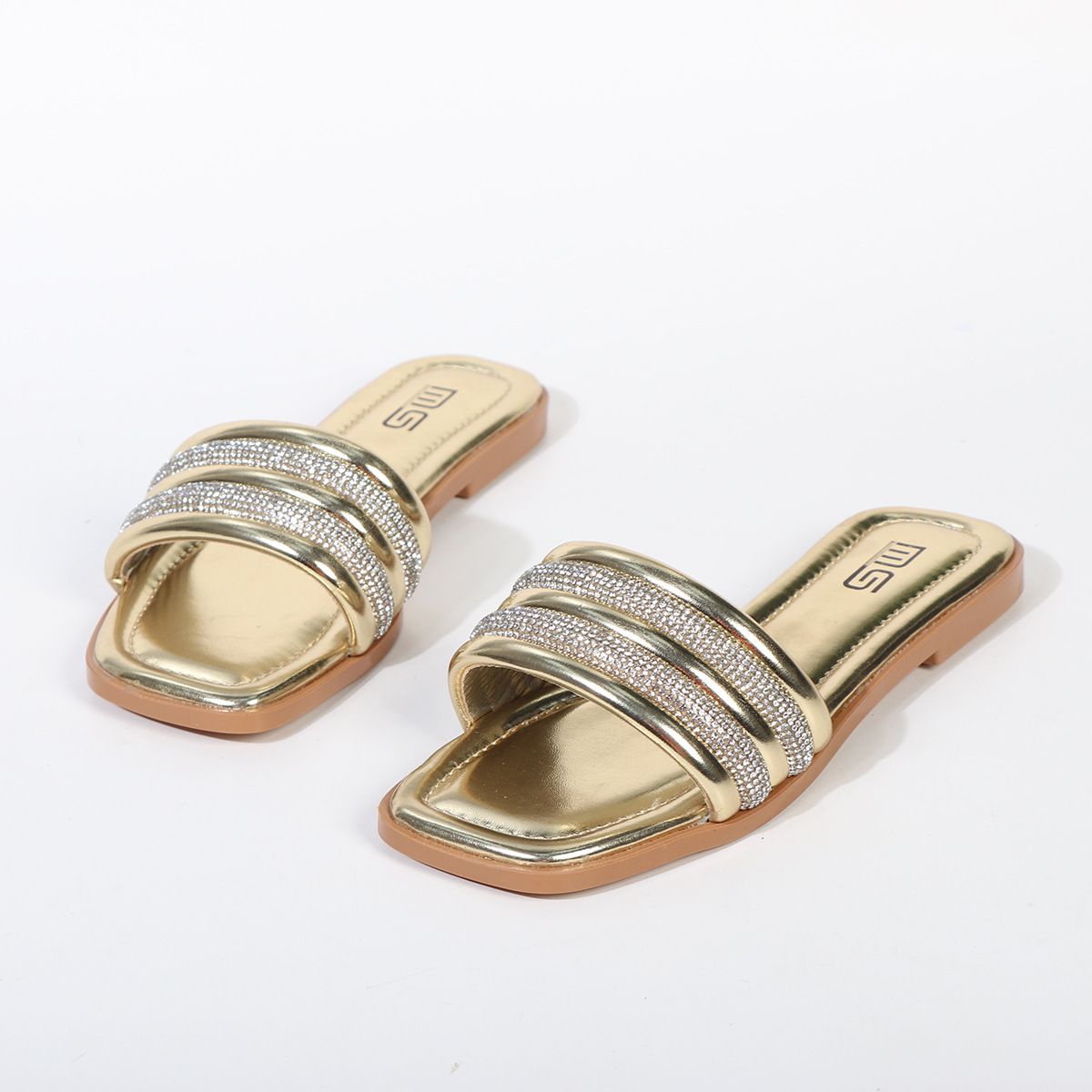 Women's Summer Sandals - Fashionable Slip-On Beach Shoes With Rhinestones, Lightweight & Comfortable For Casual Wear (Black/Silver/Gold, Sizes 36-42)_vogvips.com