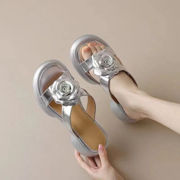 French-style Camellia Open-toe Sandals Women, Exquisite Thick-soled Slip-on Slippers For Outdoor Wear, Summer Women's_vogvips.com