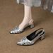 Elegant Sequin Pointed Toe Fashionable High Heels Silver Women's Single Shoes 2025 Summer Dress Matching Closed-Toe_vogvips.com
