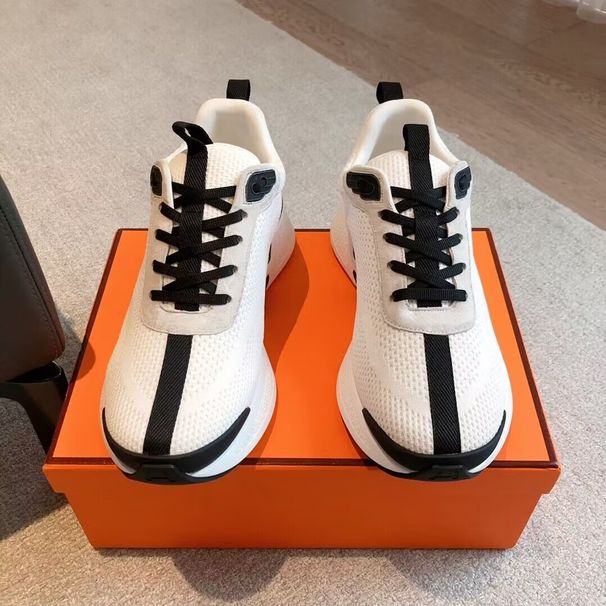 New Popular Cowhide 1 Spliced Couple's Tech Fabric/Mesh Strap Thick Sole Height-Increasing Casual Shoes Lightweight Breathable_vogvips.com