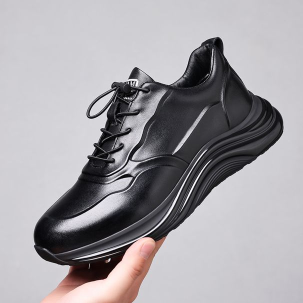 Spring New Genuine Leather Sneakers Casual Dad Trendy Top Layer Cowhide Thick Sole Men's Shoes_vogvips.com