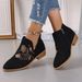 Women's 2024 Autumn Winter New V-Cut Embroidery Chunky Heel Side Zipper Riding Boots Low-Cut Pointed Toe Western Fashion_vogvips.com