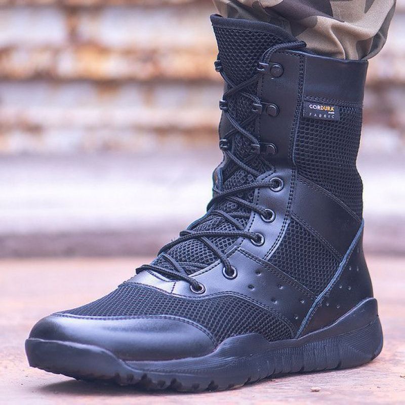 European Warm Series New Summer Mesh Ultra-light Breathable Combat Men Lightweight High-top Training Boots Zipper Security Shoes Women_vogvips.com