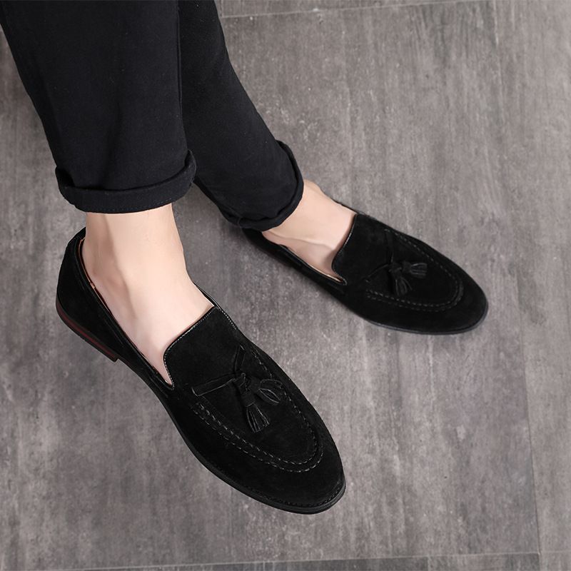 Autumn New Men's Tassel Loafers With Suede Lightweight Soft Soled Shoe Covers And Bean Shoes_vogvips.com