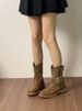 British Embroidery V-Cut Martin For Women, Brown Chunky Heel Internet Celebrity Knight Short Boots, Western Cowboy Boots_vogvips.com