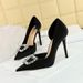626-K2 Party Heels, Thin Ultra High Heel, Shallow Pointed Toe, Side Cutout, Metal Rhinestone Buckle, European And_vogvips.com